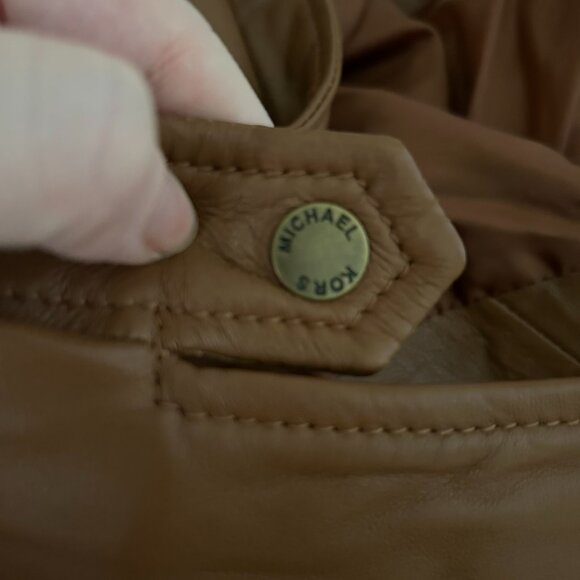 NWT Michael Kors Women's Brown Cropped Leather Moto Jacket - Picture 14 of 15